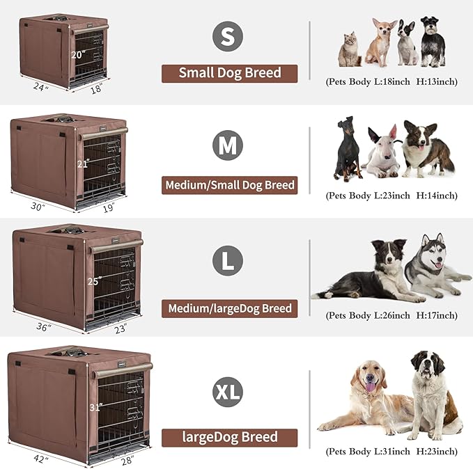 DONORO Dog Crates for Small Size Dogs Indoor Double Door Dog Kennels & Houses for Puppy and Cats, Collapsible Metal Contour Dog Cages (Brown, 24.0" L x 18.0" W x 20.0" H)