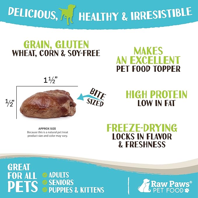 Raw Paws Freeze Dried Chicken Hearts for Dogs & Cats, 4-oz Whole - Made in USA - Freeze Dried Chicken Dog Treats Single Ingredient Treats for Cats