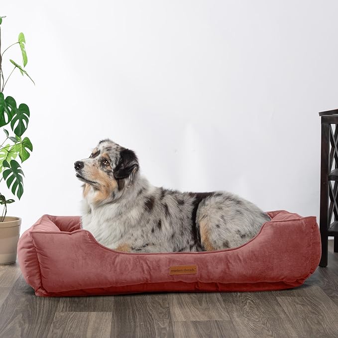 Modern Threads Luxury Dog Bed - Comfortable Tufted Velvet Cushion for Small to Large Dogs - Machine Washable - Durable & Cute Sleep Space for Pets - Pamper Your Pet with Cozy Beds - Rosewood