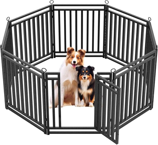 Dog Fence Outdoor Indoor, 32" Inch Height 8 Panels Dog Playpen for Large/Medium/Small Dogs Metal Dog Pen for Yard Camping and RV | Black-Silver