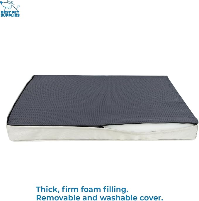 Best Pet Supplies Cute Dog Crate Mat Flat Bed with Waterproof Exterior, Thick Orthopedic Egg Foam Mattress, and Soft Sherpa Fleece Cover for Small, Medium, and Large Breeds - Beige, 30X20X3