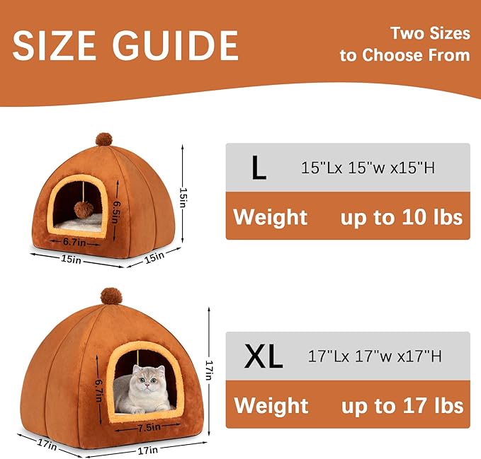 Cat Bed Cave for Indoor Cats,Cat House Tent Bed with Removable Washable Cushioned Pillow, 2-in-1 Kitten Beds for Indoor Kittens,Pet Bed