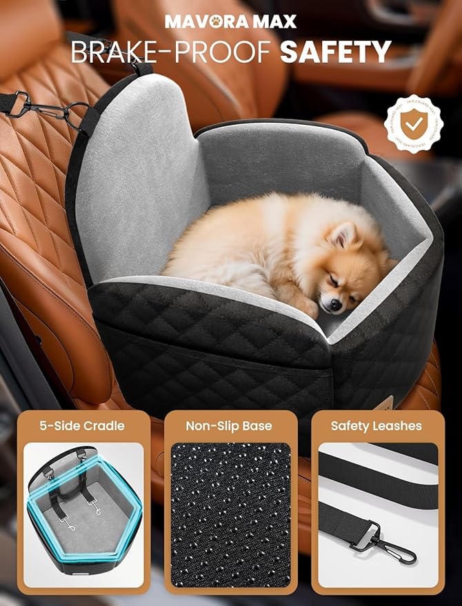 (Up to 35lbs Small/Medium Dog Car Seat Booster Dog Seat for Car Portable with Adjustable Seatbelts Pet Travel Car Bed Seat for SUV, Truck, with Memory Foam Cushion (Black/Grey)