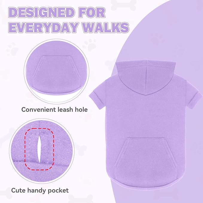 Dog Sweaters,Dog Hoodie,Cozy Fleece Interior Sweatshirt with Hood & Pocket,Leash Hole,Pet Clothes Sweater for Small,Medium,and Large Dogs,Light Purple&2XL
