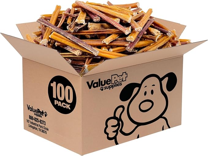 ValueBull Bully Sticks for Small Dogs, Extra Thin 6 Inch, 100 Count Bulk Pack - All Natural, Grass Fed, Single Ingredient, Long Lasting Dog Treats