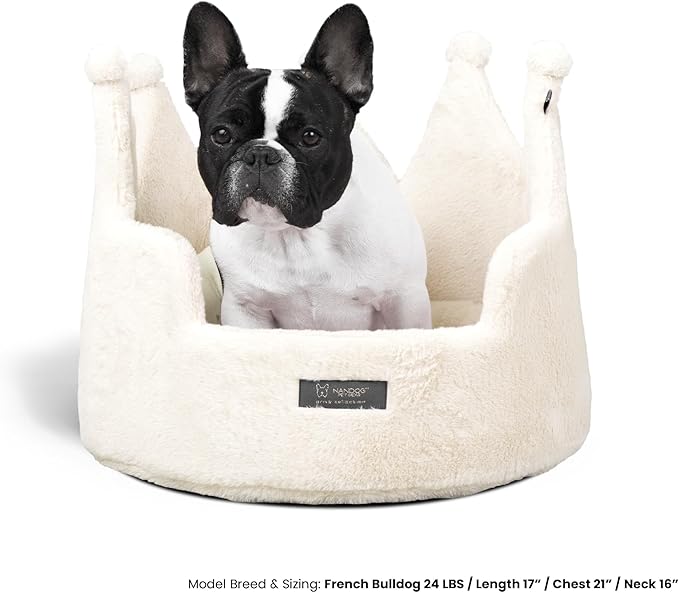 NANDOG Pet Gear Crown Cozy Round Dog and Cat Bed Collection Washable Indoor Pet Bed for Small Breeds -Soft Bed Fits in Crate or Kennel - Made of Ultra Soft Micro-Plush Material (Royal Ivory Prive 18")