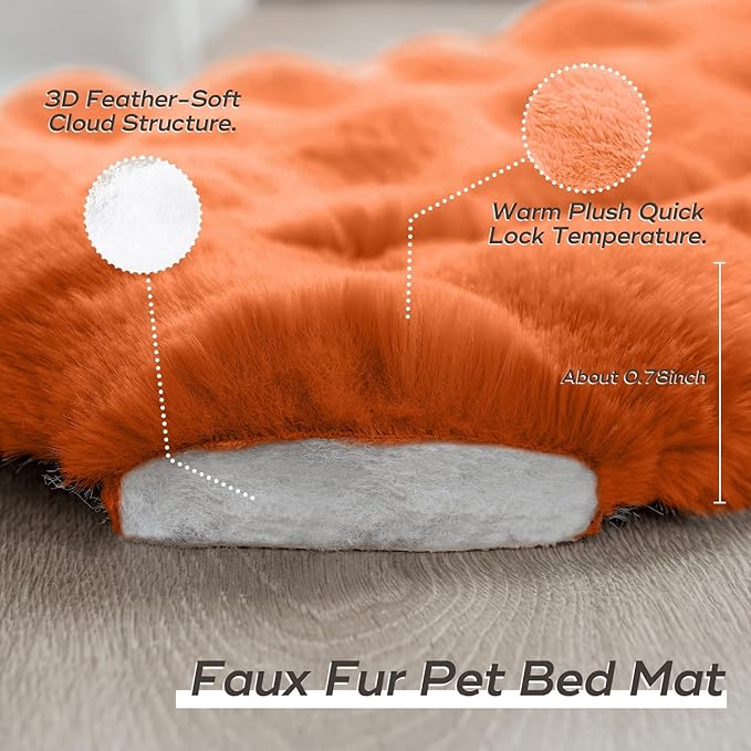 Cat Beds for Indoor Cats Faux Fur Pet Mat Cute Kitten Plush Bed with Non-Slip Bottom for Carriers/Couch Dog & Puppy Friendly 27 x 20 Inch Orange