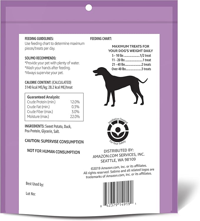 Amazon Brand - Solimo Sweet Potato & Duck Jerky Dog Treats, 2 pounds