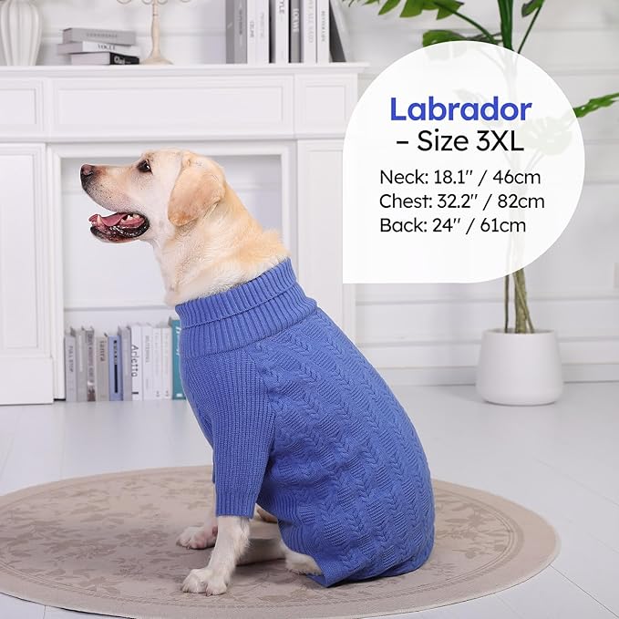 ASENKU XXXXL Dog Sweaters for Large Dog Girls Boys, Pullover Turtleneck Knitted Big Doggie Sweatershirt for Female Male, Doberman Great Dane Sweater for Extra-Large Breed Dogs, Blue 4XL