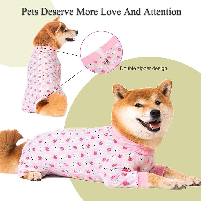 Dog Recovery Suit for Small Medium Large Dogs, Pet Onesie After Surgery Comfort Dog Bodysuit Anti Licking (X-Large, Pink Bunny)