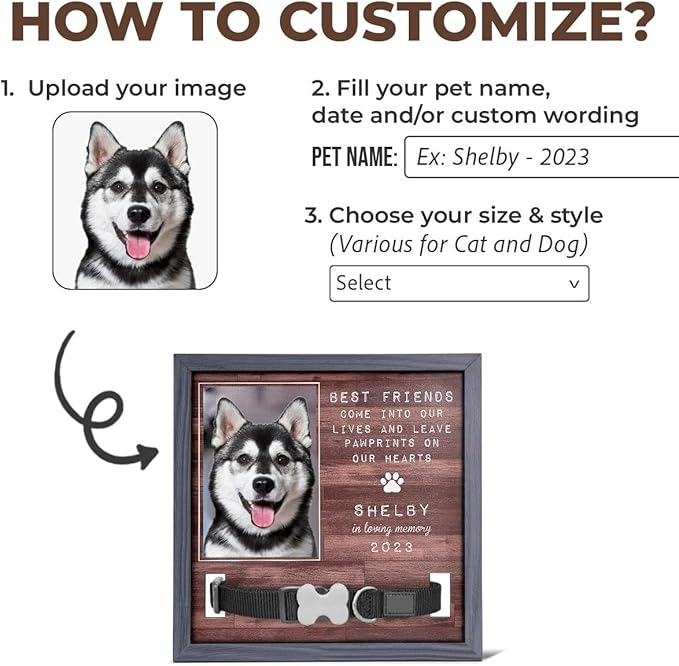 Pawfect House Custom Photo Pet Loss Sign, Collar Frame, Personalized Pet Memorial Sympathy Gifts For Dogs, Cats, Loss Of Dog, Dog Memorial Picture Frame, Pet Loss Sympathy Gift, Pet Loss Gifts
