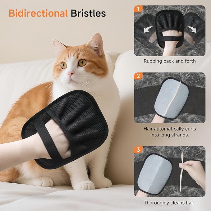 Pet Hair Remover Gloves for Cats & Dogs - Reusable Electrostatic Pet Hair Gloves, Fur Removal Tool for Home, Car Seats