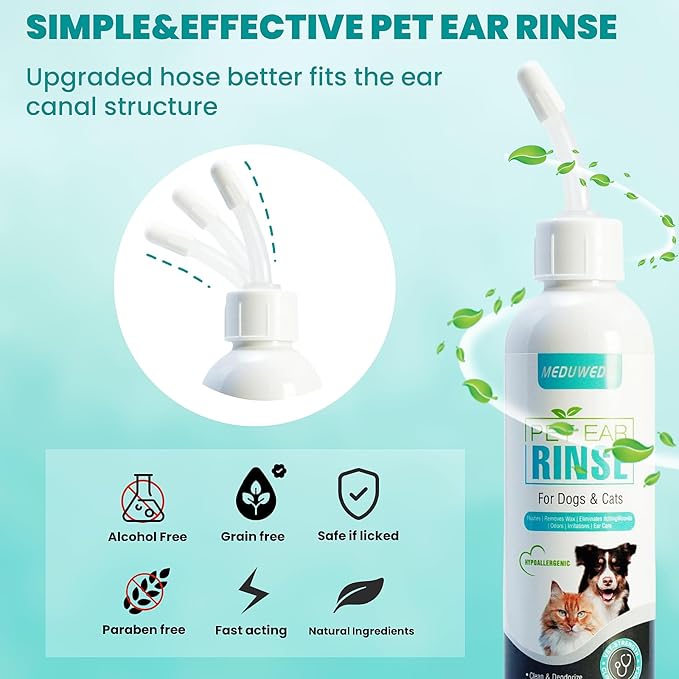 Dog Ear Cleaner, Dog Ear Care Liquid, Dog and Cat Ear Cleaner to Eliminates Ear Odour, Dirt and Debris Pet Ear Cleaner Solution,Remove Wax, Dirt & Stop Smelly, Itchy, Non-Irritating, 4 Fl oz