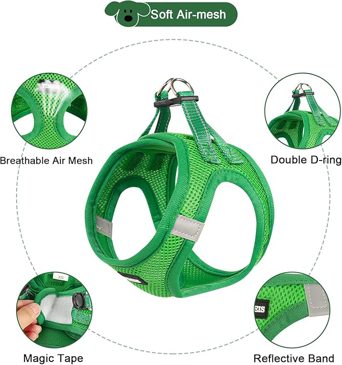 YIMEIS Dog Harness and Leash Set, No Pull Soft Mesh Pet Harness, Reflective Adjustable Puppy Vest for Small Medium Large Dogs, Cats (Green, Small (Pack of 1)