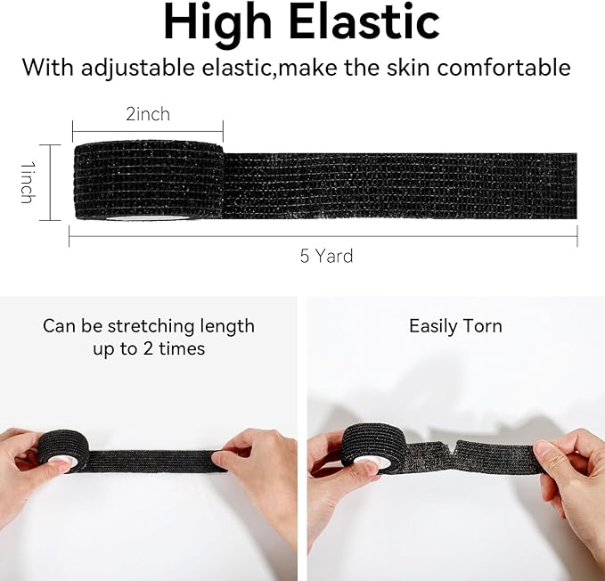 Self Adhesive Bandage Wrap,Bandage Tape,Medical Tape,Vet Tape,Athletic Tape Gauze,for First Aid,Sports, Wrist, Ankle (16pcs Black, 1inch*5Yards)