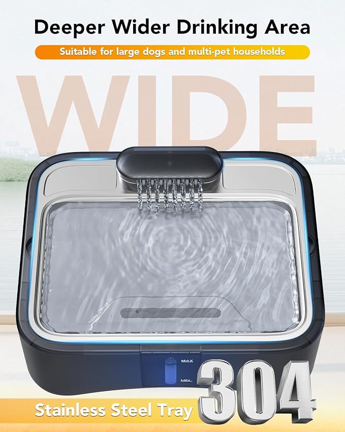 UPSKY 2.25Gal Elevated Dog Water Fountain, 4 Heights Adjustable Pet Fountain for All Dog Sizes, 304 Stainless Steel Tray Indoor Drinking Dispenser with Ultra-Quiet Pump & 4 Replacement Filters Blue