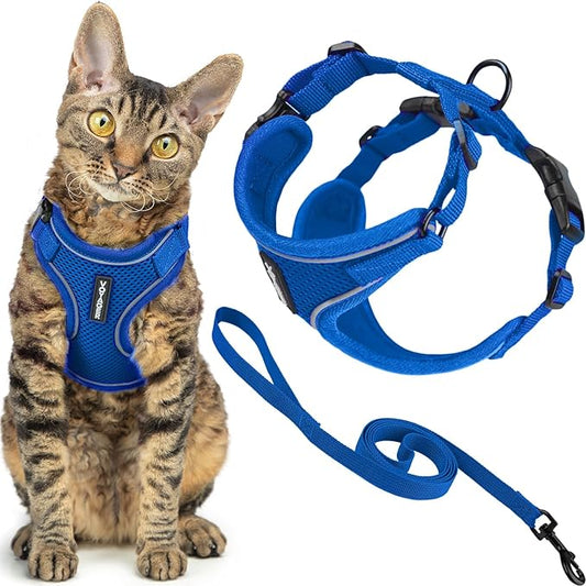 Voyager Escape Proof Cat Harness and Leash Set with Reflective Stitching, Neoprene Handle 5ft - Supports Small, Medium and Large Cats, Kittens for Walking by Best Pet Supplies - Royal Blue, XS