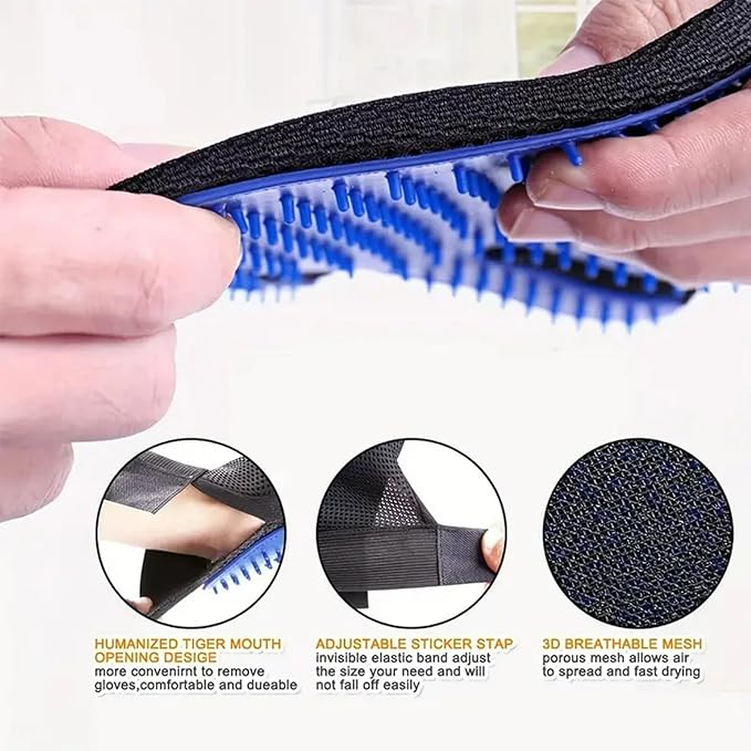 1 Pair [2-in-1] Pet Hair Removal Gloves - Five Finger Massage Design Pet Beauty Gloves, Suitable for pet dogs and cats to prevent hair tanglings(Dark blue)
