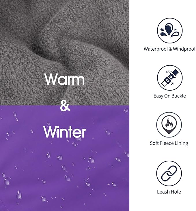 IECOii Extra Warm Dog Coat - Reflective, Adjustable Jacket with Buckle & Fleece Turtleneck for Small to Extra Large Dogs in Cold Weather