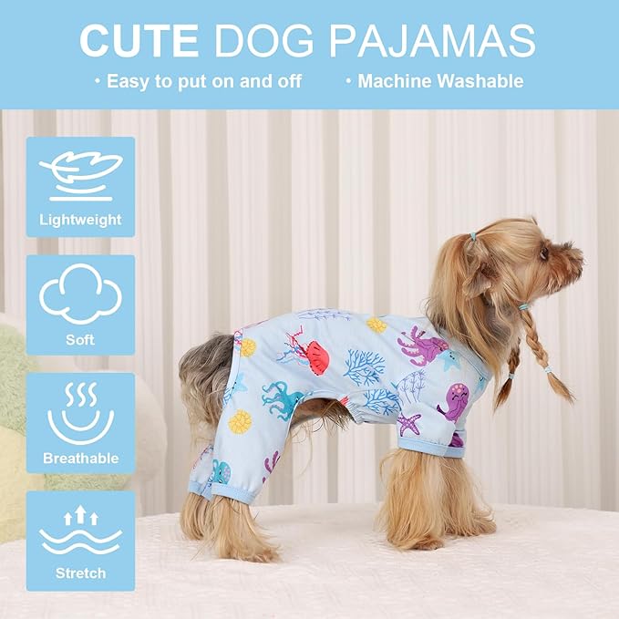 Dog Pajamas for Small Dogs Boy Girl, Dog Clothes Tiny Chihuahua Yorkie Spring Summer Shirt, Cute Puppy Outfit Pjs Jumpsuit Cat Onesie Apparel Pet Clothes