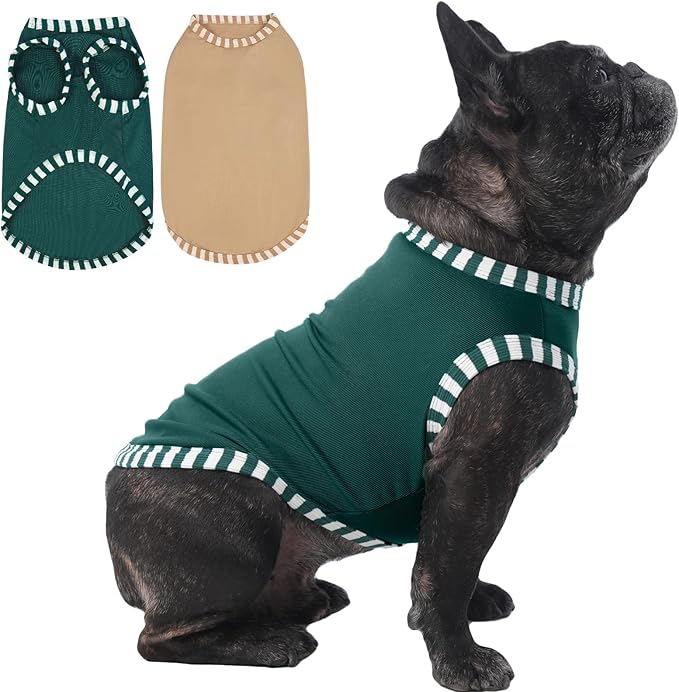 IECOii 2 Pack Sleeveless Dog Tees Shirt | Comfortable & Lightweight Fabric, Easy On/Off for Active Dogs, Khaki+Green, L