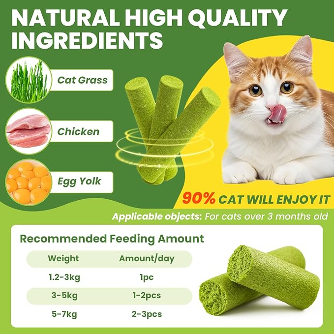Cat Grass Sticks, 60 g Cat Grass Teething Stick and 50 g Cats Treats, Natural Dental Chews for Teeth Cleaning & Hairball Relief Teething Sticks for Indoor Cats Grain-Free