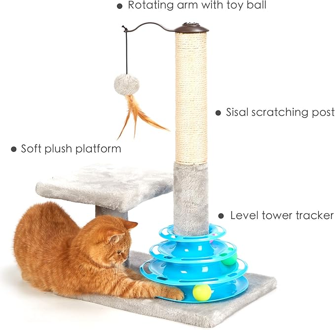 PEEKAB Cat Scratching Post Kitten Sisal Scratcher Tree with Tracks Toy Balls for Indoor Cats and Kittens 25 inches