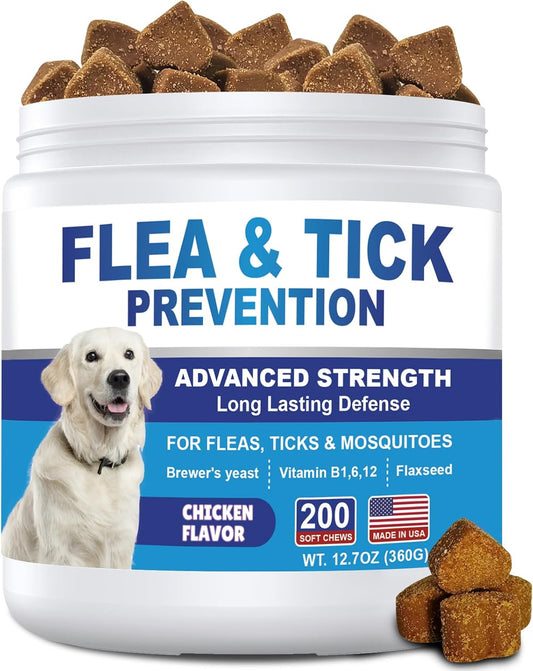 Dog Flea and Tick Chewable 200ct, Oral Flea and Tick Chews Supplement, Skin & Coat Support for Dogs, Puppies, All Breeds & Sizes