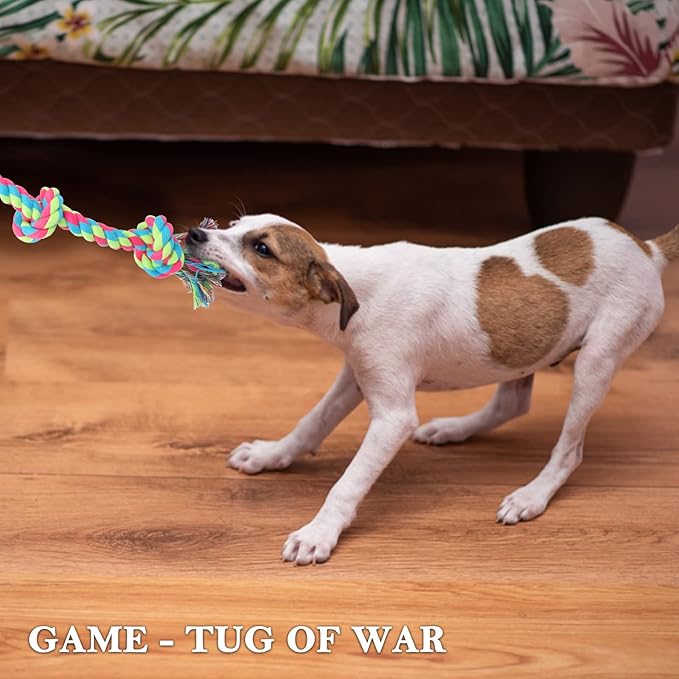 Dog Rope Toys for Large Medium Dog Chewers, Rope Indestructible Dog Chew Toys, 37 Inch 5 Knots Tough Dog Tug Toy for Teeth Cleaning, Tug of War