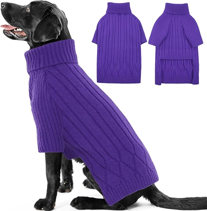 Large Breed Dog Sweaters, Warm Winter Fall Dog Sweaters for Dog Girls Boys, Turtleneck Dog Knitwear, Doggie Christmas Sweater, Pet Sweatshirt Clothes Outfit Knit St. Bernard (Purple XXXXXL)