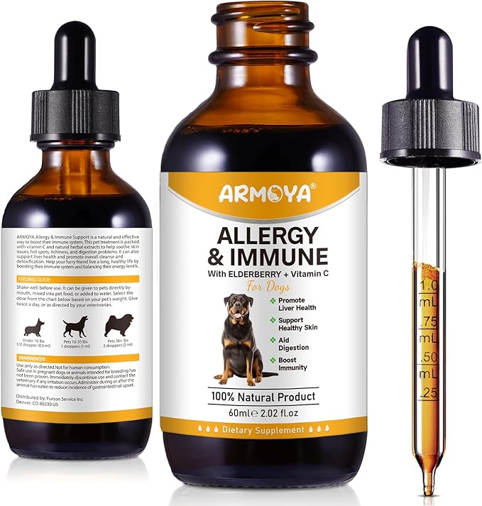Allergy Relief Drops for Dogs - Allergy and Immune - Immune Support Supplement - Dog Supplement - Natural Pet Supplement for Dog Allergy Relief with Turmeric & Milk Thistle