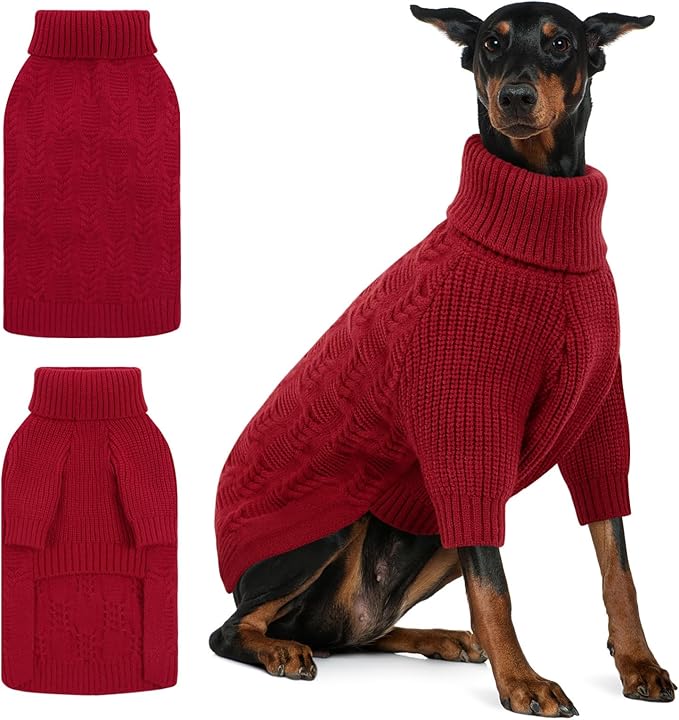 ASENKU XL Dog Sweater, Dogs Sweaters for Extra Large Dogs Girls Boys, Fall Winter Turtleneck Pullover Pet Christmas Sweatshirt,Red XL