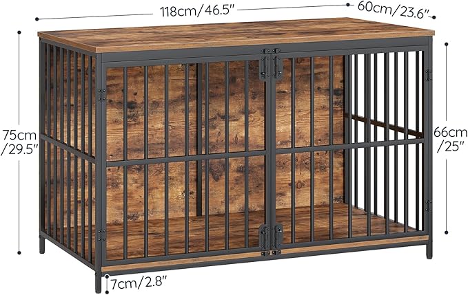HOOBRO 46.5" Large Dog Crate Furniture, Wooden Dog Kennel Indoor, Heavy Duty Dog Cage for Large/Medium Dog, Decorative Side End Table, Rustic Brown and Black BF120GW03