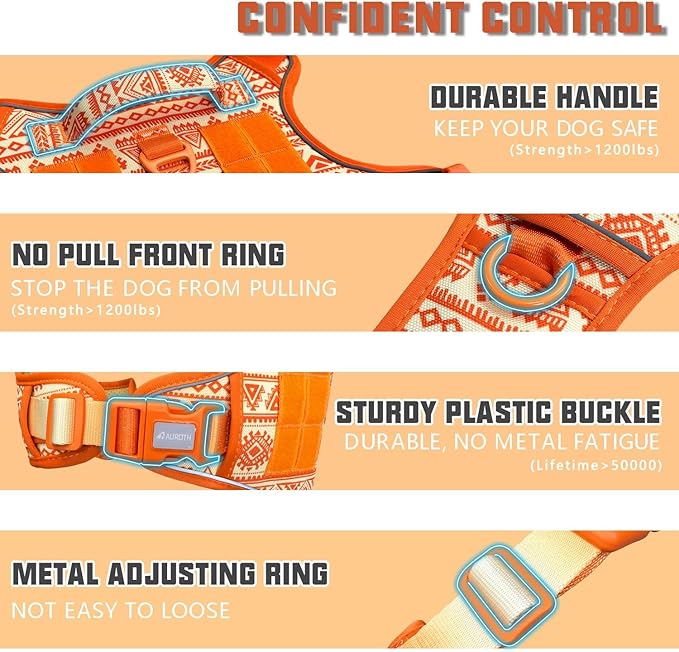 AUROTH Tactical Dog Harness for Large Dogs No Pull Adjustable Pet Harness Reflective K27 Working Training Easy Control Pet Vest Military Service Dog Harnesses