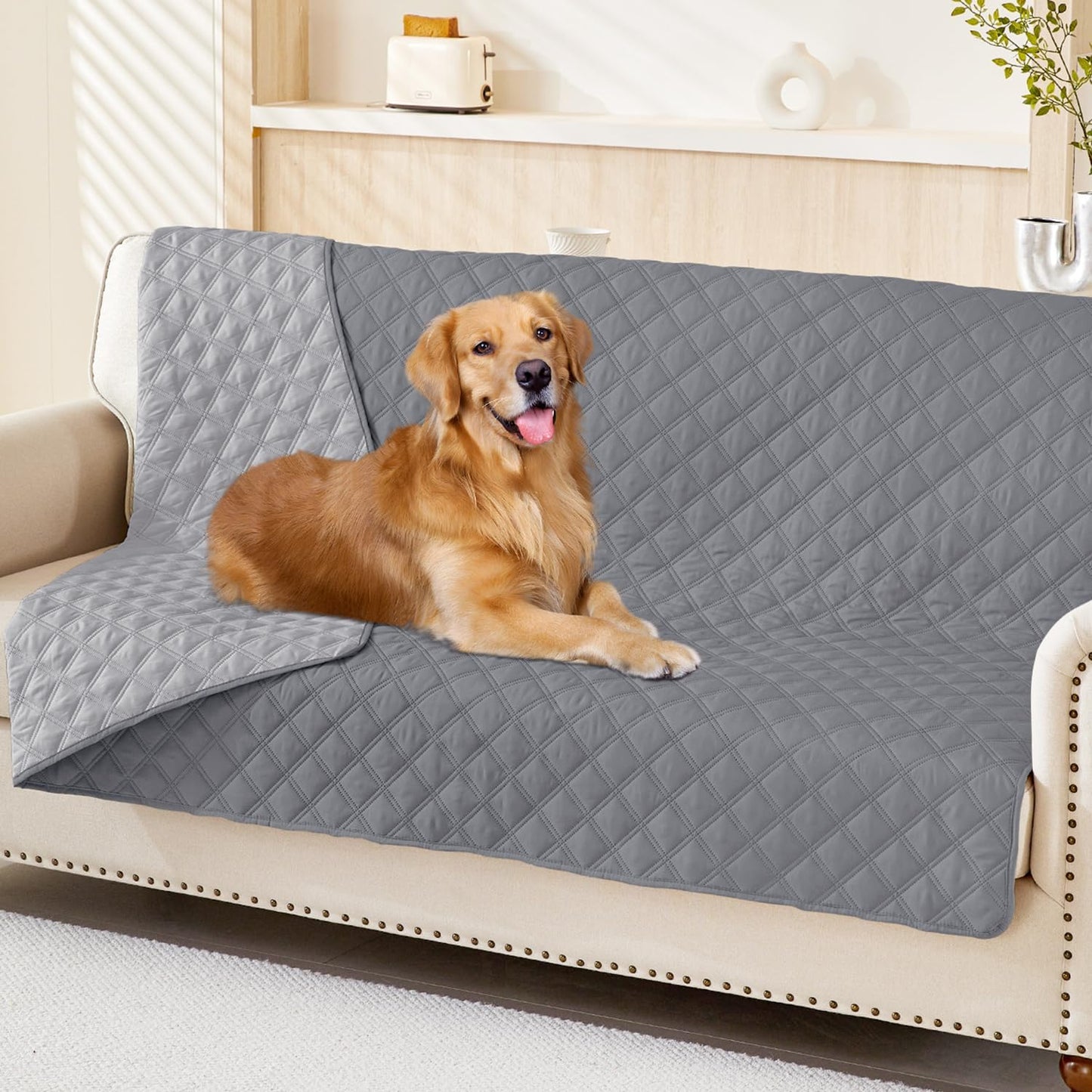 Smiry Waterproof Dog Bed Cover Pet Blanket, Soft Washable Dog Blanket for Furniture Bed Couch Sofa Reversible, Checkered (68"x82", Grey/Light Grey)