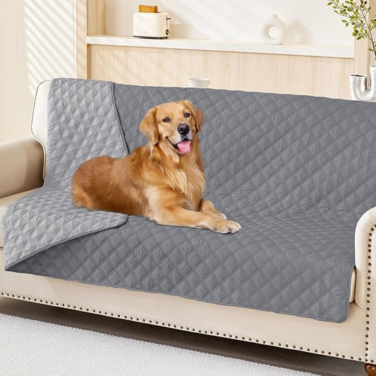 Smiry Waterproof Dog Bed Cover Pet Blanket, Soft Washable Dog Blanket for Furniture Bed Couch Sofa Reversible, Checkered (52"x82", Grey/Light Grey)