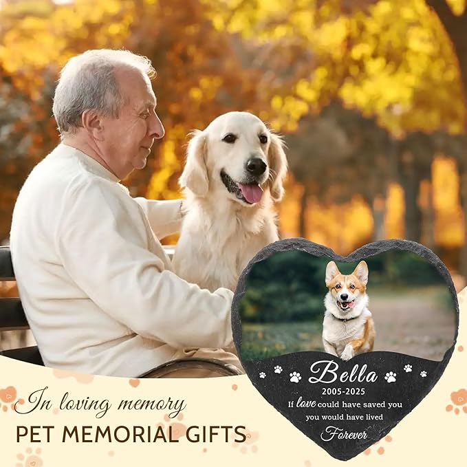Dog Memorial Gifts for Loss of Dog Cat,Personalized Pet Memorial Stone with Photo Name,Custom Pet Remembrance Gifts,Cat Memorial Sympathy Gift,Dog Passing Away Gifts,Memorial Plaques for Dogs