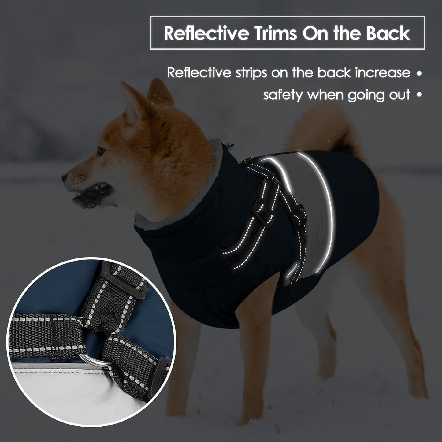 SUNFURA Dog Coat, XXL Dog Jacket Winter with Harness Built in, Waterproof Pet Snow Jacket with Furry Collar for Chilly Day, Reflective Fleece Snowsuit for Extra Large Dogs, Navy Blue 2XL