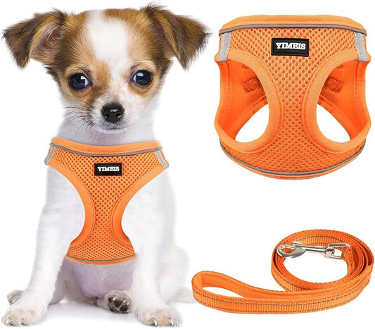 YIMEIS Dog Harness and Leash Set, No Pull Soft Mesh Pet Harness, Reflective Adjustable Puppy Vest for Small Medium Large Dogs, Cats (Orange01, Medium (Pack of 1)