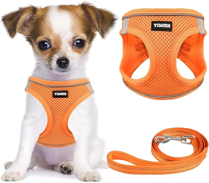 YIMEIS Dog Harness and Leash Set, No Pull Soft Mesh Pet Harness, Reflective Adjustable Puppy Vest for Small Medium Large Dogs, Cats (Orange01, Small (Pack of 1)