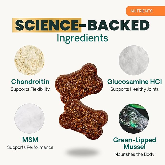 VetriScience GlycoFlex 3 Extra Strength Hip & Joint Supplement for Dogs – Vet Formulated Glucosamine, MSM & Green-Lipped Mussel Chews for Mobility, Flexibility & Joint Support, Chicken Flavor, 60 Cnt