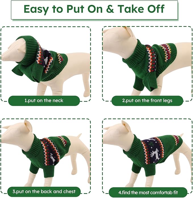 Queenmore Dog Christmas Sweater,Turtleneck Knitted Pullover Xmas Pet Clothes Sweatshirt,Christmas Outfit, Warm Dog Sweaters for Small Dogs Boy Girl,XmasDeer,S