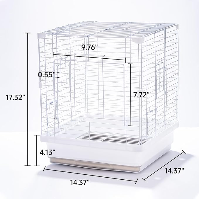 17.3" Portable Travel Bird Cage, Parrot Cage, Ample Room for Tail Movement, with Food Box, Perch, Water Bottle, for Vet Visit, Short Trip, Parakeet, Cockatiel, Budgie, Small Medium Birds