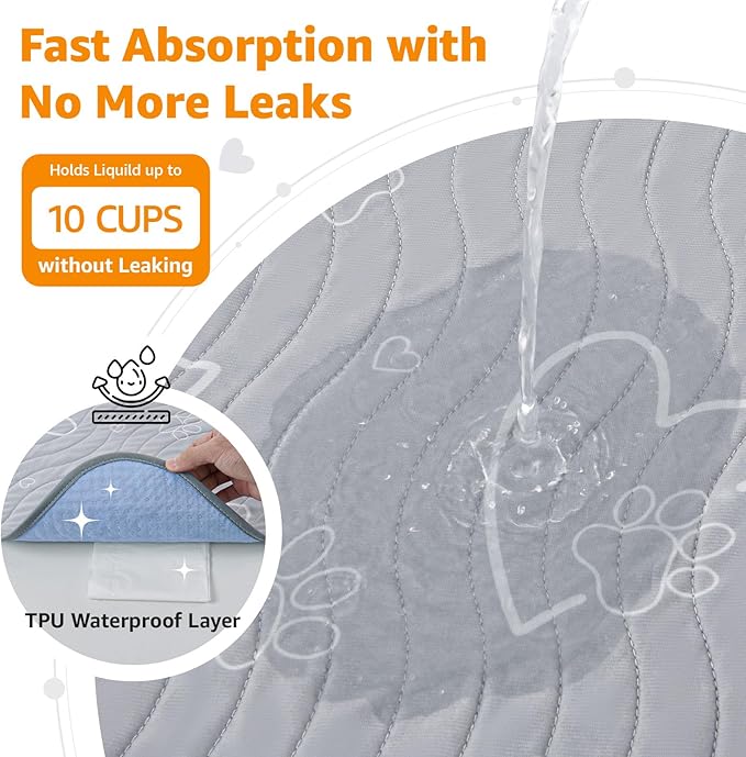 Washable Pee Pads for Dogs Reusable: 2 Pack Waterproof Puppy Pads Absorbent Quick Dry Training Pads - Non Slip Puppy Whelping Mats for Grate, Floor, Housebreak, Couch 18"x24"