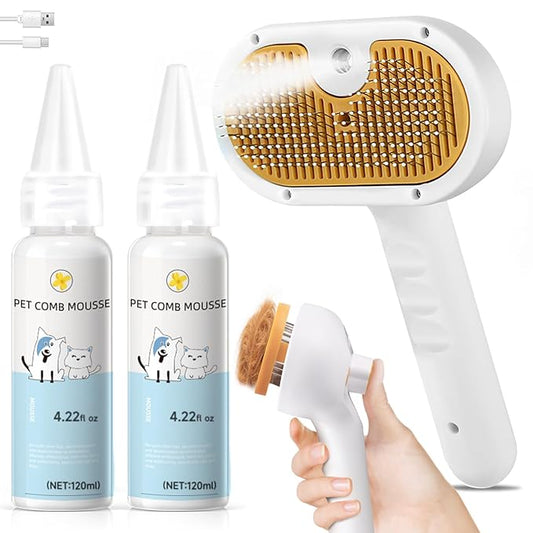Pet Steam Brush for Dog & Cat – 3-in-1 Spray Hair Removal Comb – Steam for Shedding & Grooming – Water Brush for Long & Short Haired Pets – Spritz Defur Comb