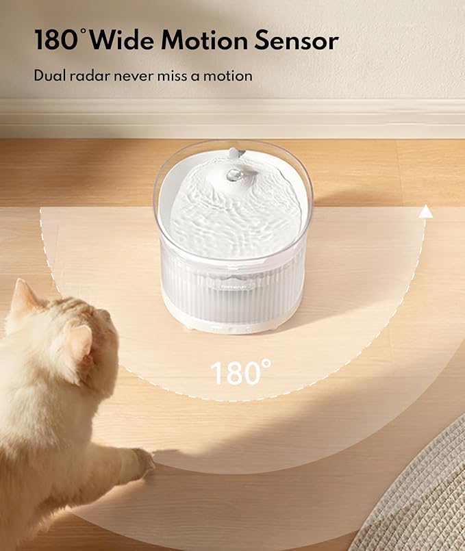 Homerunpet Cordless Cat Water Fountain, 7800mAh Battery, 30-Day Runtime, Easy-Clean Detachable Design, Transparent Tank, Motion Sensor, White