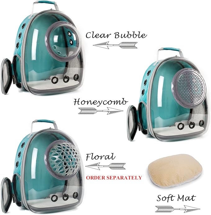 Bubble Cat Carrier Backpack Transparent Pet Carrier Backpack for Small Puppy and Bunny (Green, Backpack)