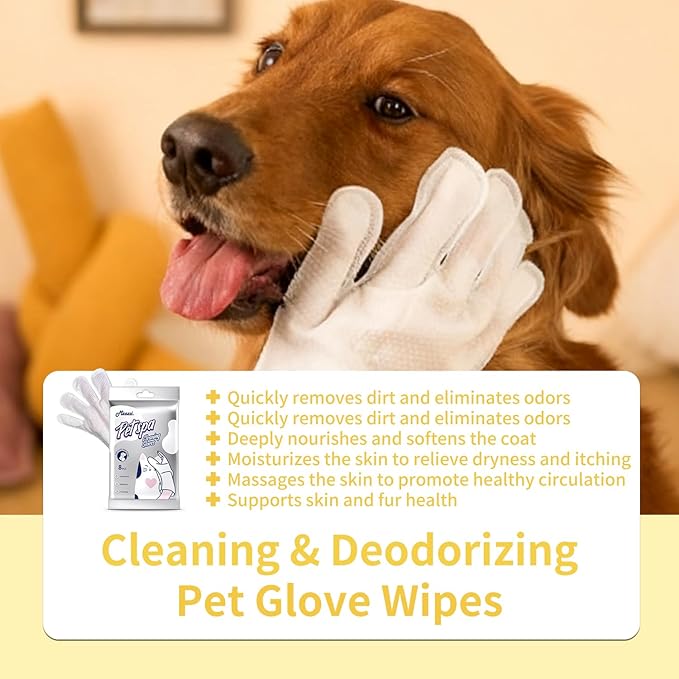 MIOSSZI 40 pcs Pet Gloves Wipes for Dogs & Cats Wipes Cleaning Deodorizing, Hypoallergenic, No-Rinse Pet Grooming Wipes Unscented Extra Thick Bathing Wipes for Pet Dry Cleaning Daily Care and Travel