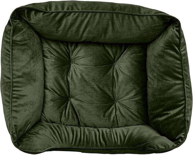 Modern Threads Luxury Dog Bed - Comfortable Tufted Velvet Cushion for Small to Large Dogs - Machine Washable - Durable & Cute Sleep Space for Pets - Pamper Your Pet with Cozy Beds - Forest Green