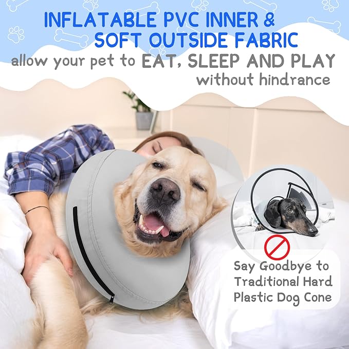 Supet Inflatable Dog Cone Collar Alternative After Surgery, Dog Neck Donut Collar Recovery E Collar for Neuter, Soft Pet Cone for Small Medium Large Dogs